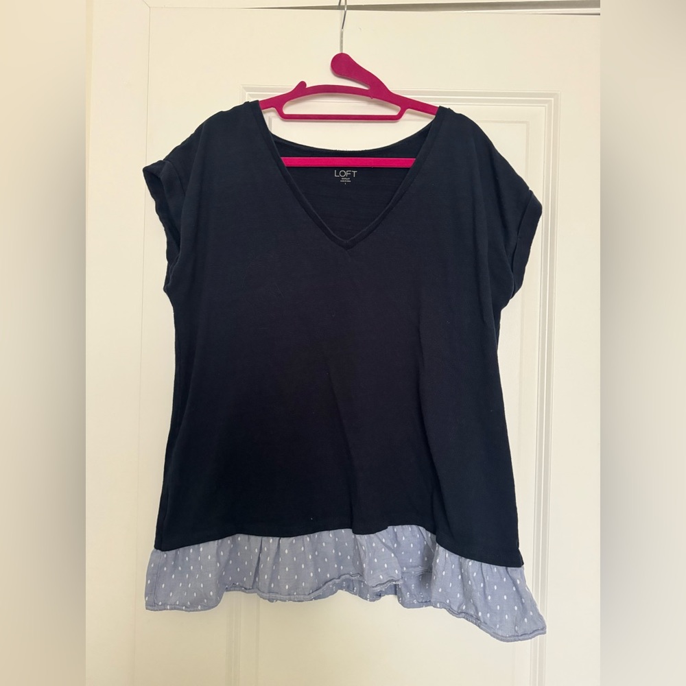 LOFT Blue Mixed Media Short-Sleeve Sweater